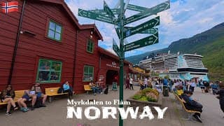 Driving from Myrkdalen to Flåm | 4k Walking In Flåm | Norway’s Fjords &amp; Tunnels Adventure